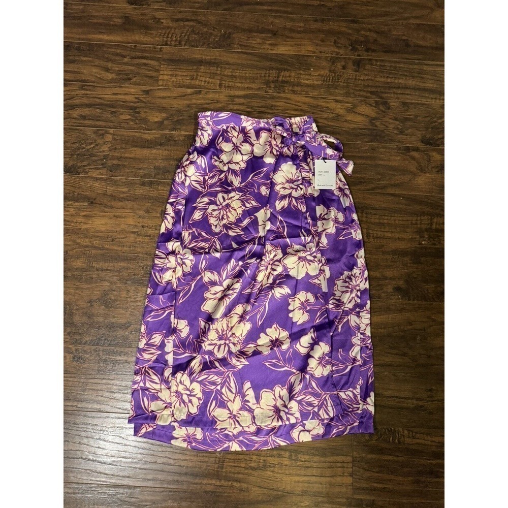 Japna Floral Wrap Satin Hawaiian Skirt Women's Purple Sz: Large